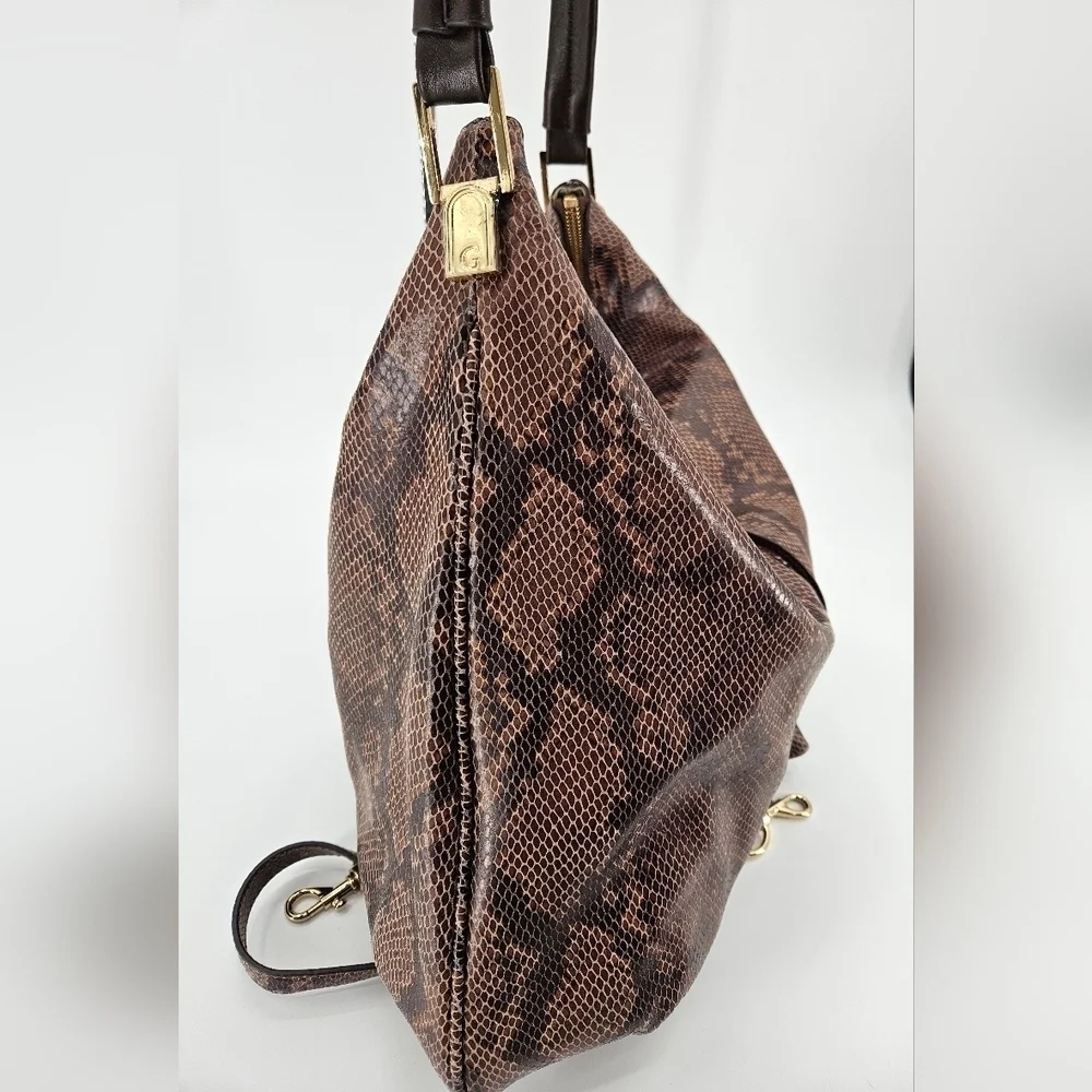 GILI Got To Love It Large LEATHER Emb SNAKE Choc Brown TASSEL Hobo Bag PURSE